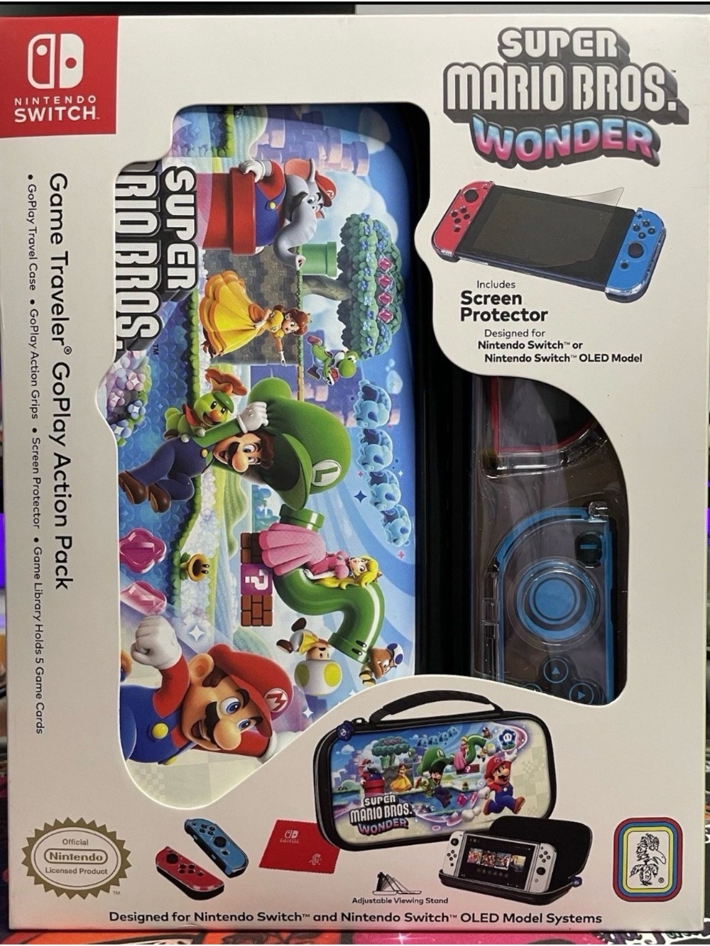 Nintendo Super Mario Bros. Wonder Travel Case and Screen Protector - Multi-Color